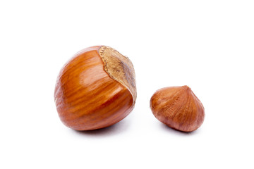 Group healty hazelnuts isolated on white background