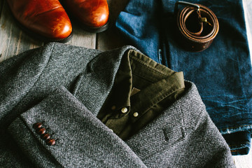 A modern gentleman's tweedy ensemble.