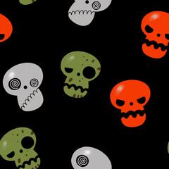 Halloween cartoon skull seamless pattern