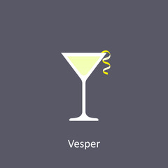 Vesper cocktail icon on dark background in flat style