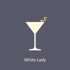 White Lady cocktail icon in flat style on dark background