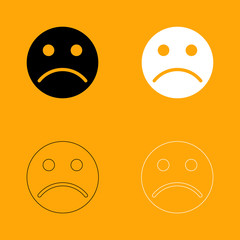 Sad emoticon set black and white icon .