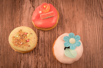 Multi colored donuts from above
