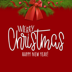 Vector greeting card with christmas tree,balls and bow. Vector christmas wishes