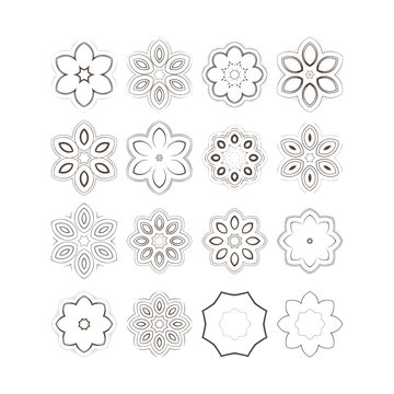 Set of 16 ornate vector mandala symbols.