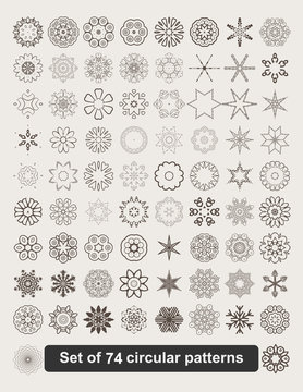 Set of 74 ornate vector mandala symbols.