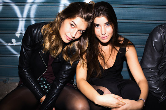 Two female best friends together at night out