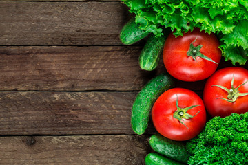 Fresh vegetables on wooden background