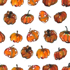 Watercolor pumpkins hand painted illustration seamless pattern