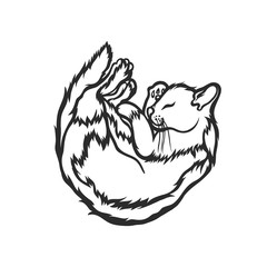 Sleeping cat, curled up with his eyes closed. Sketch. Vector illustration.