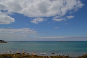 Panoramic view of the Atlantic Ocean at low tide, in a summer day in Saint-Malo, Brittany, France