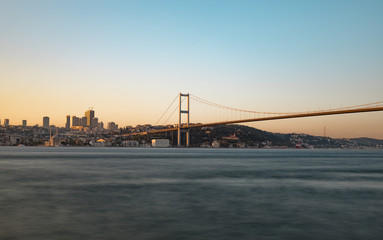 View of Ortakoy and The Bosphorus Bridge from Asian side in Istanbul Turkey