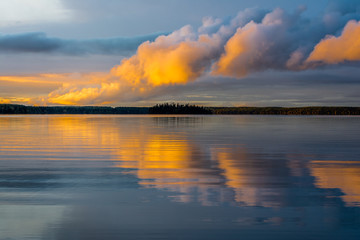 Sunset and cloud reflections, Waskesiu Lake