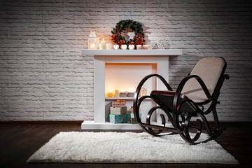 christmas interior with fireplace 