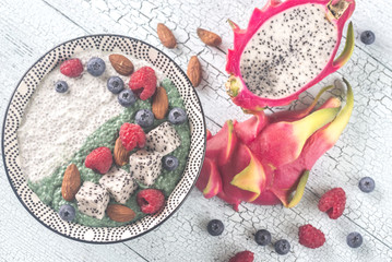 Bowl of pudding with superfoods