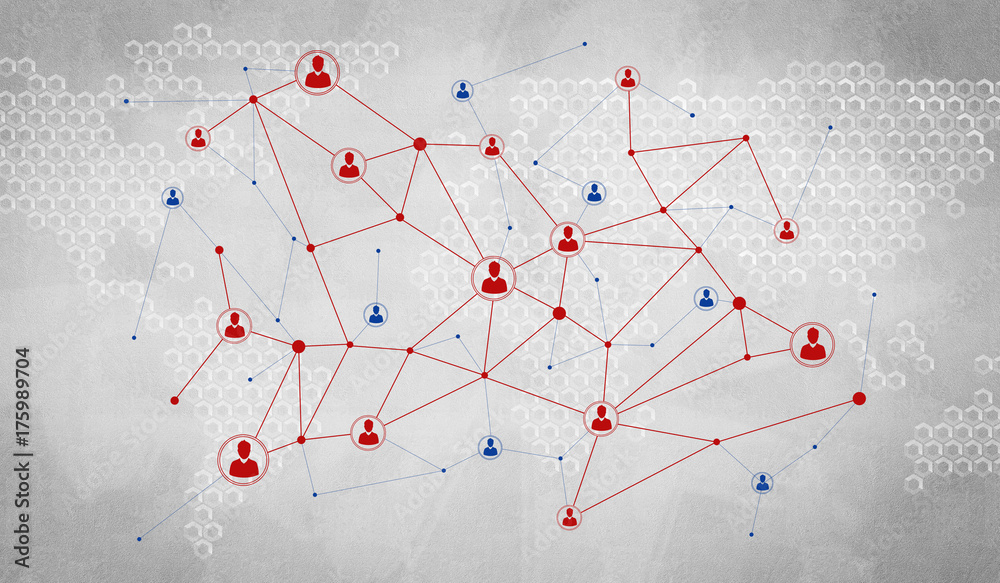 Wall mural lines and dots as networking idea drawn on cement background
