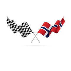 Checkered and Norway flags. Vector illustration.