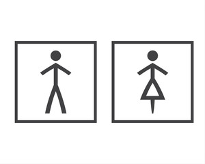 Simple grey wc symbols in squares, vector restroom illustration, man and woman icons isolated on a white background