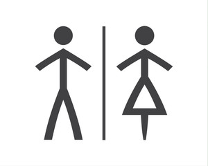 Simple grey and white wc symbols, man and woman icons isolated on a white background , vector restroom illustration