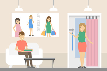 Inside maternity shop.