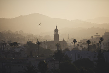 Silhouetted Church against sunrise in Los Angeles