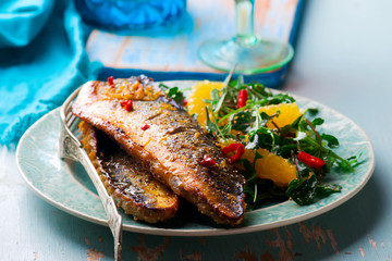 grilled mackerel with orange chilli.style rustic