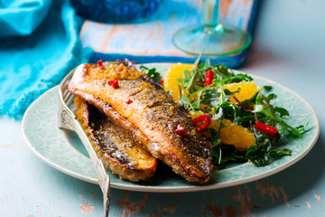 grilled mackerel with orange chilli.style rustic
