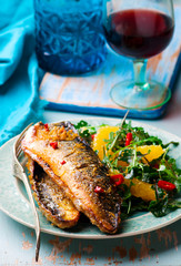 grilled mackerel with orange chilli.style rustic