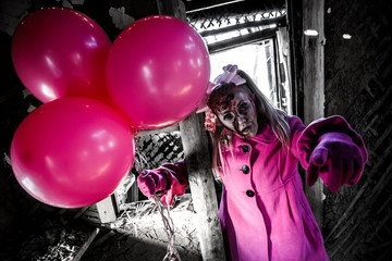 Zombie girl in a pretty pink coat