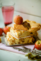 Fresh baked delicious classic American apple pie.Top view, rustic style, copy space