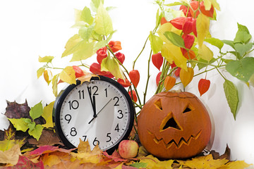 Halloween pumpkin head jack lantern with clock