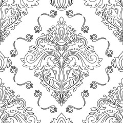Seamless classic pattern with black outlines. Traditional orient ornament. Classic vintage background