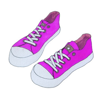 Purple canvas shoes. Girl's footwear isolated on white background. Watercolor illustration