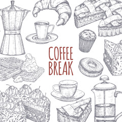 Coffee break template based on hand drawn sketch.