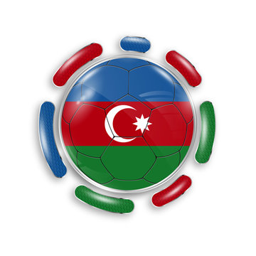 Soccer ball with the national flag of Azerbaijan. Modern emblem of soccer team. Realistic vector illustration.