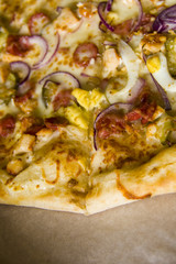 detail of pizza with cheese and onion