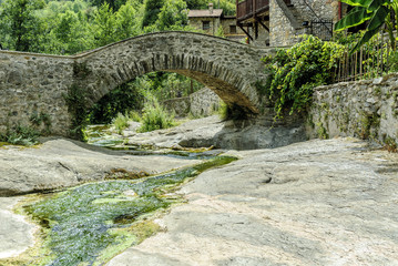 Fototapeta na wymiar sight of a medieval bridge in the locality of Beget, Gerona, Spain.