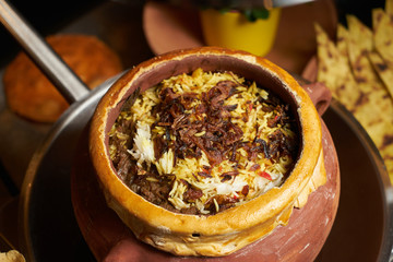 Pilaf rice with meat and vegetables