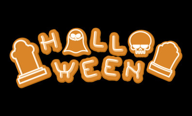 Halloween cookie lettering symbol. Typography of cookies letters. Vector illustration