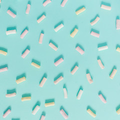 Fototapeta na wymiar Colorful marshmallow pattern. Flat lay, top view.