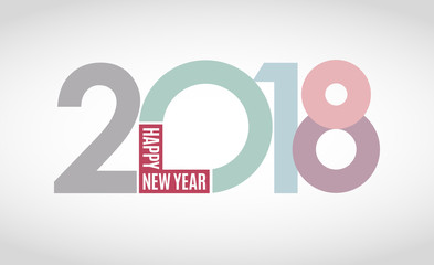Happy 2018 new year. Pastel, subtle light-colored numbers on white background.