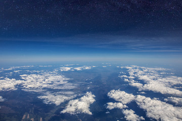 Fototapeta na wymiar High altitude view between sky and space , in to the dark