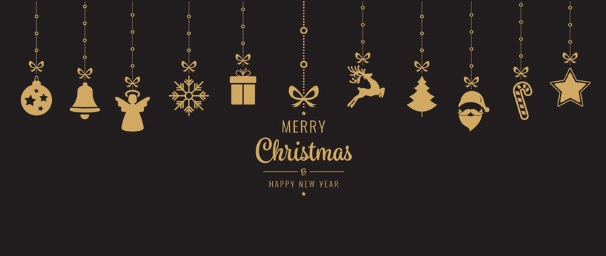 christmas golden ornament elements hanging black background