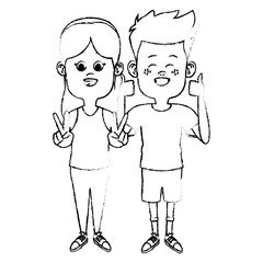 Cute kids friends cartoon icon vector illustration graphic design