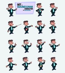 White businessman. Set of postures of the same character in different expressions. Sad, happy, angry ... Always showing, as in a presentation, the data you want.