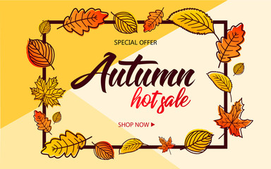 Autumn sale flyer template with lettering.