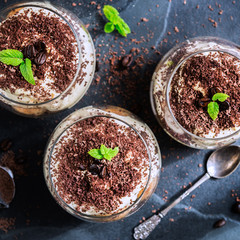 Traditional Italian dessert Tiramisu in a Glass Jar
