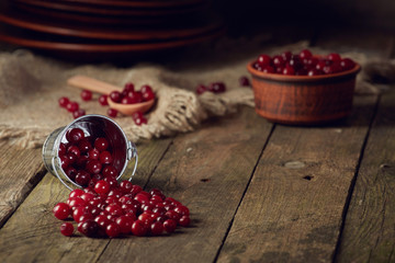 Scattered cranberry out of the bucket rustic