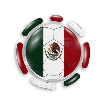 Soccer ball with the national flag of Mexico. Modern emblem of soccer team. Realistic vector illustration.
