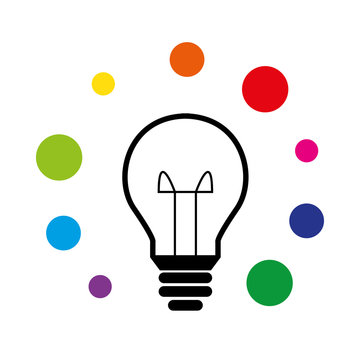 light bulb, ring of bubbles - shining, icon, symbol, pictogram, sign - perfect for web & print - vector - cute - colorful, rainbow